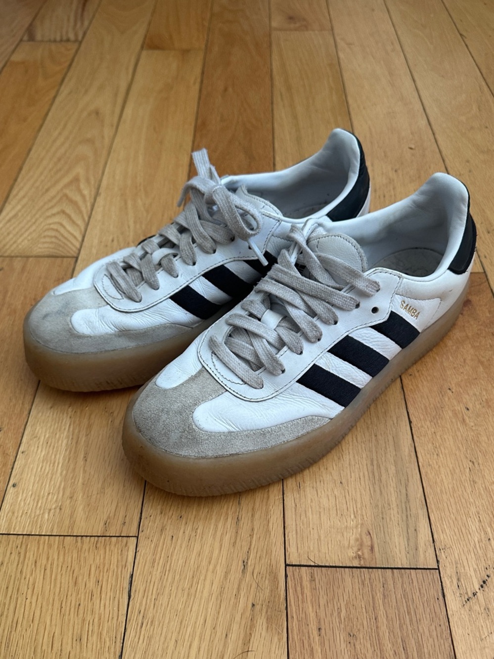 adidas White, Black & Gum Retro Platform Samba Sneakers